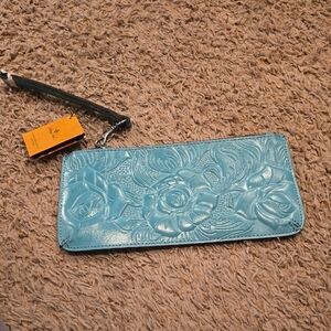 Patricia Nash Turquoise Hand-Tooled Floral Wristlet